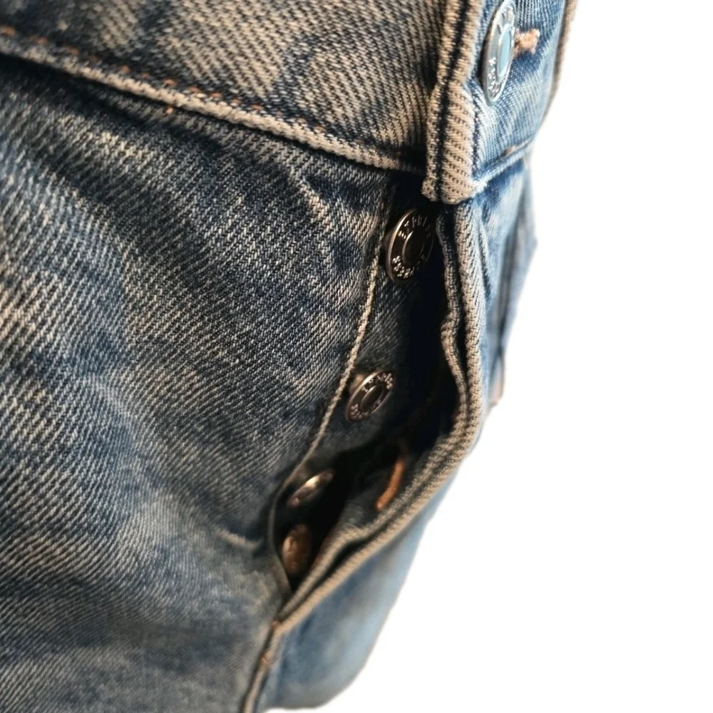 214 Express Blue Distressed 'Rigid' 2" Inseam High Rise Jean Shorts - Picture 3 of 5